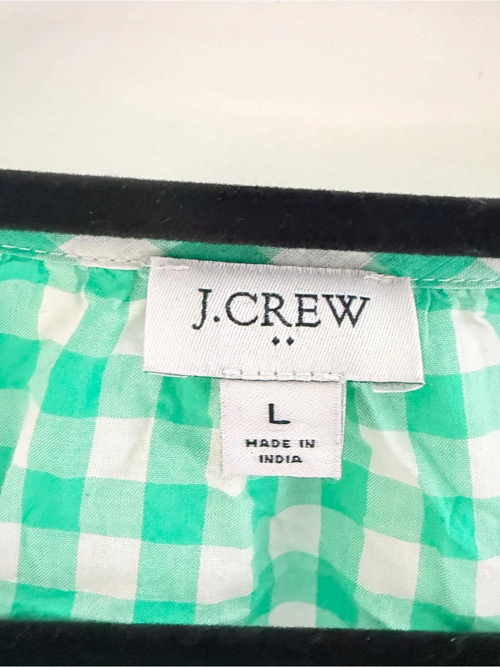 J. Crew Green Gingham Smocked Long-Sleeve Blouse Large